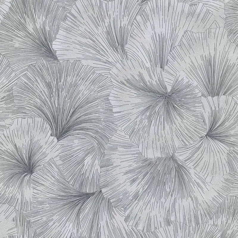 Textured Gingo Oriental Leaf Wallpaper Grey 1