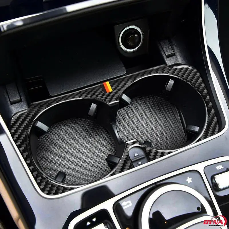 Dynacarbon™️ Carbon Fiber Interior Cup Holder Frame Trim Overlay For Mercedes Benz W205 C Class C180 C200 C300 Glc 1