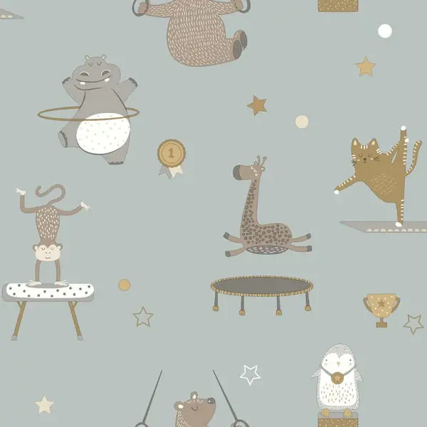 Animal Gymnastics Kids Blue Wallpaper Sample 1