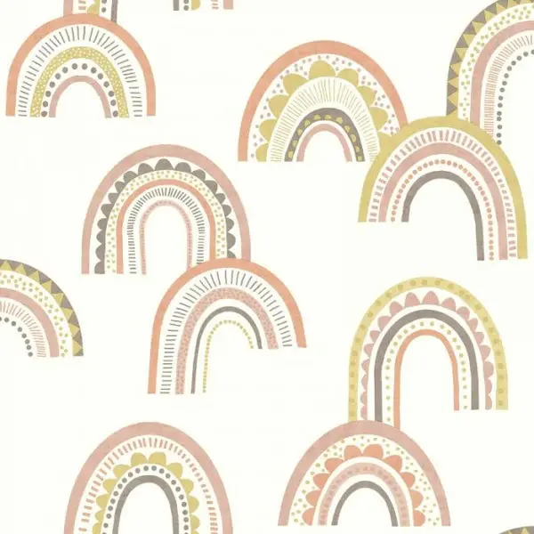 Boho Rainbow Wallpaper - Blush/Orange Sample 1