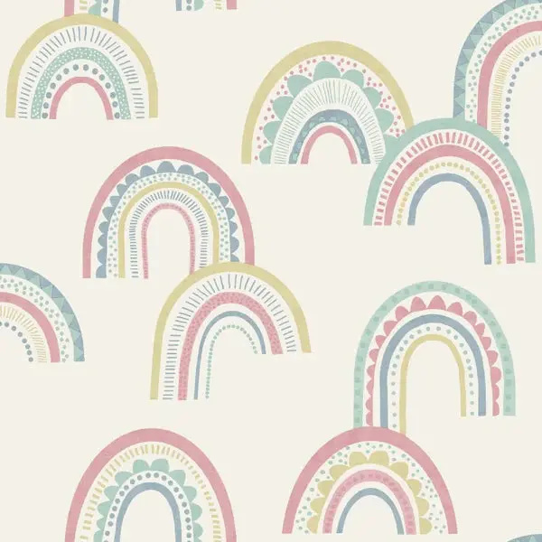 Boho Rainbow Wallpaper - Pink/Duckegg Sample 1