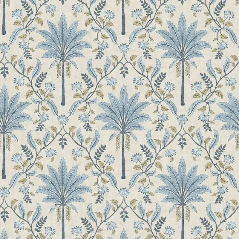 Palm Trellis Wallpaper Blue Sample 1