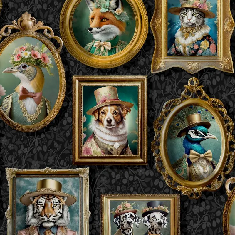 Regal Beasts Wallpaper Charcoal Sample 1