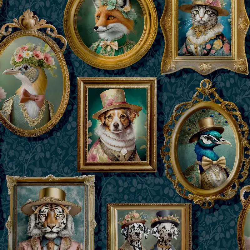 Regal Beasts Wallpaper Navy Sample 1