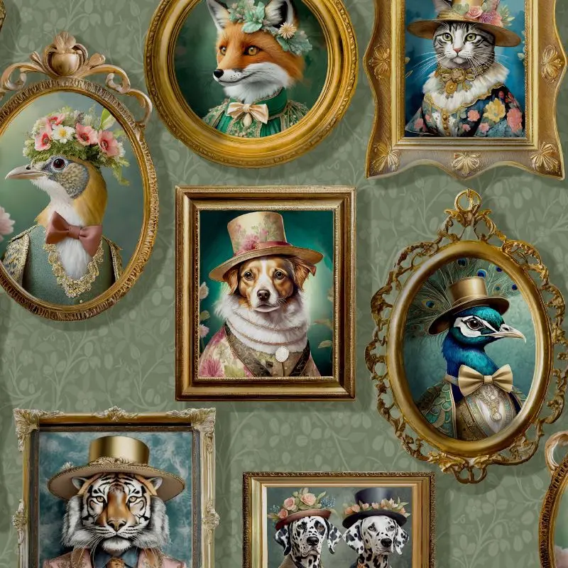 Regal Beasts Wallpaper Sage Sample 1