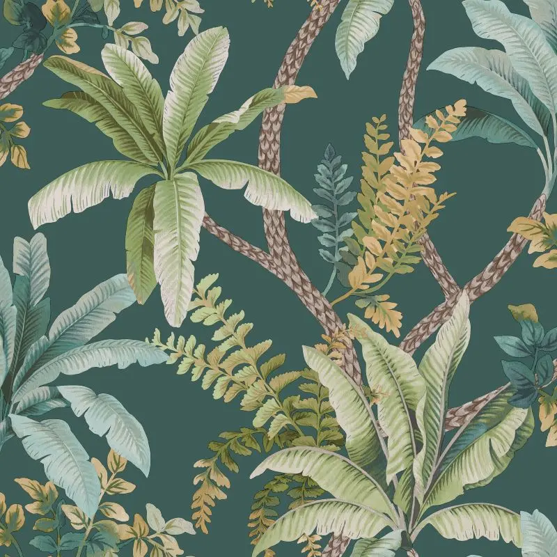 Trailing Palm Wallpaper Teal Sample 1