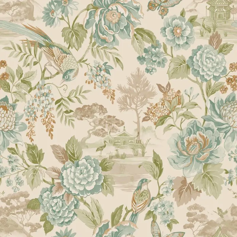 Scenic Bird Trail Wallpaper Teal / Orange Sample 1