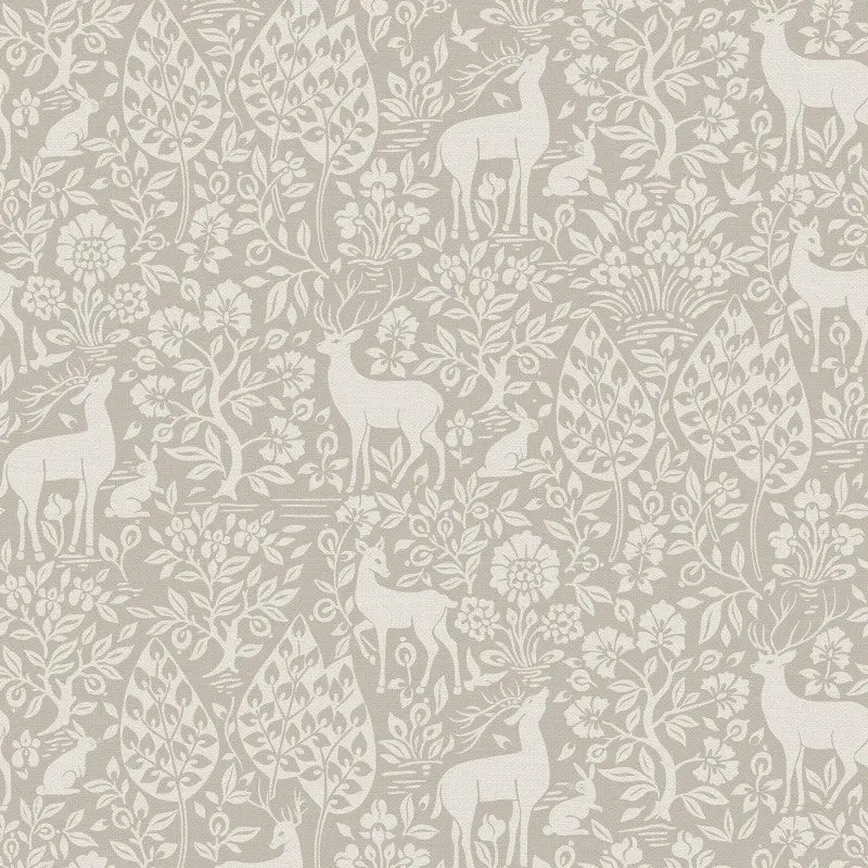Deer Woods Woodland Wallpaper - Taupe Sample 1