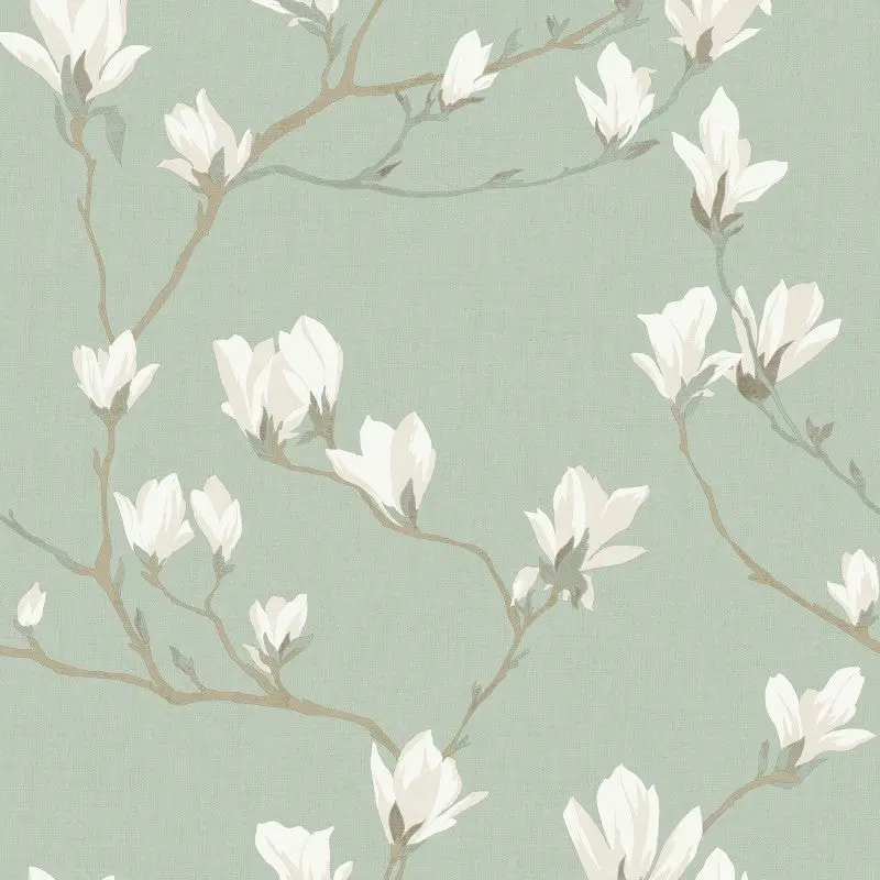 Laura Ashley Magnolia Grove Wallpaper Pale Eau De Nil Sample 1