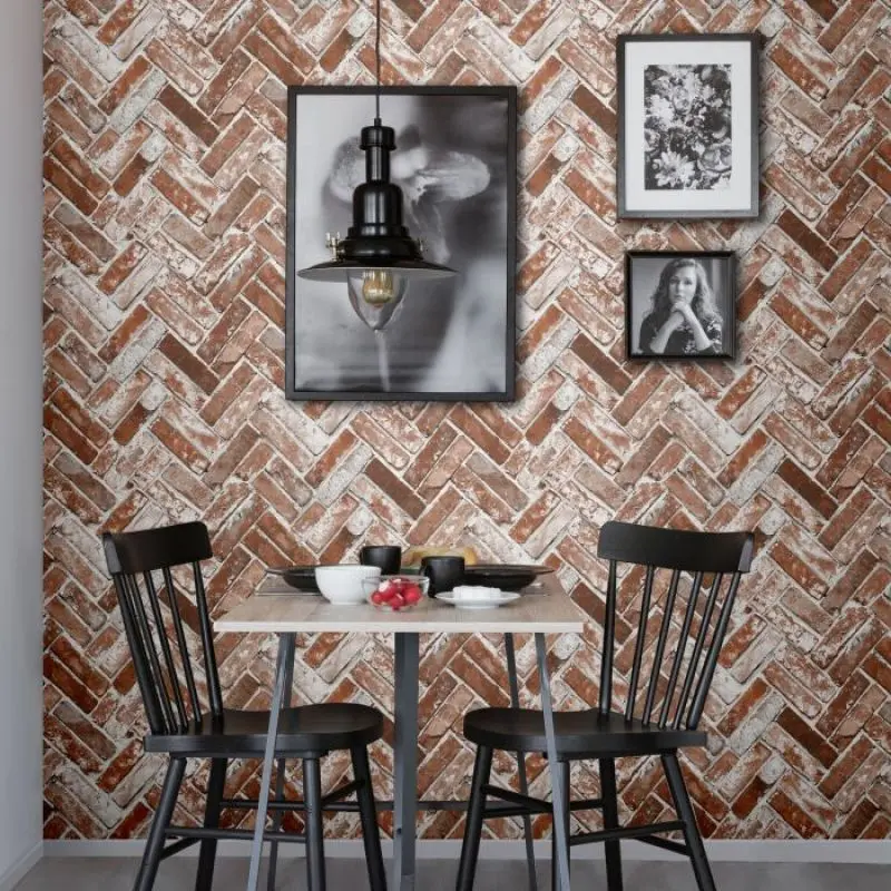 Herringbone Brick Effect Wallpaper 1