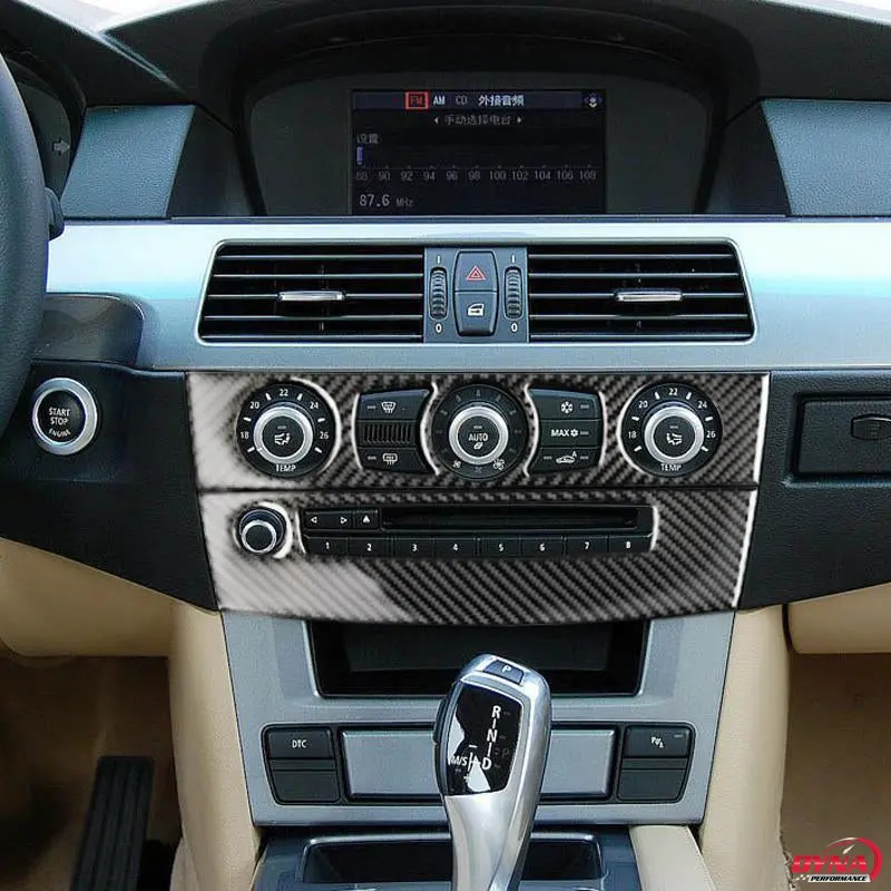 Dynacarbon™️ Carbon Fiber Air Conditioning Center Console Trim Overlay For Bmw E60 5 Series 2008-2010 1