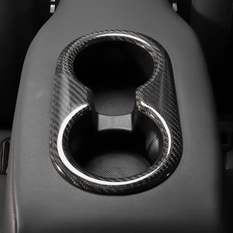 Dynacarbon™ Hard Carbon Fiber Rear Cup Holder Trim For Tesla Model 3 2017-2023 1