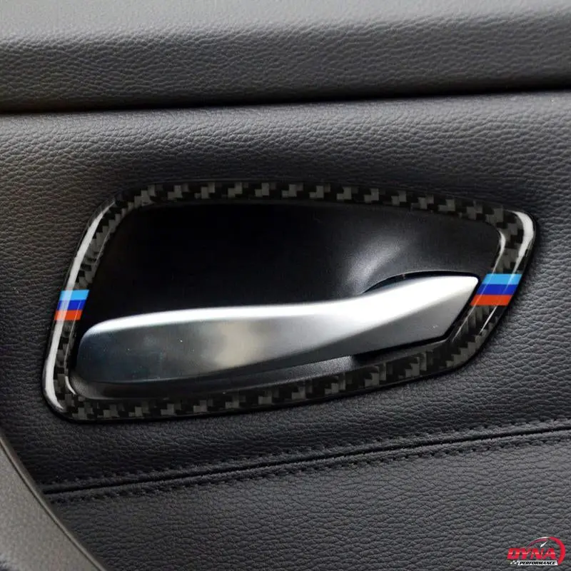 Dynacarbon™️ Carbon Fiber 4Pcs Full Set Door Handle Frame Trim Overlay For Bmw E90 E92 3 Series 1