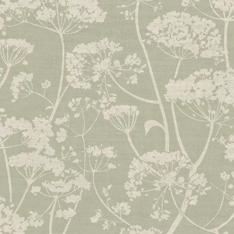 Cow Parsley Floral Trail Wallpaper Sage Sample 1