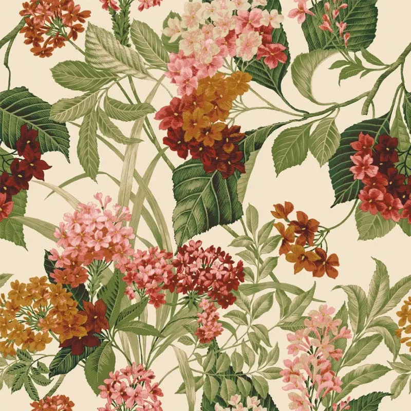Misaki Beautiful Bloom Floral Sage / Orange Wallpaper Sample 1