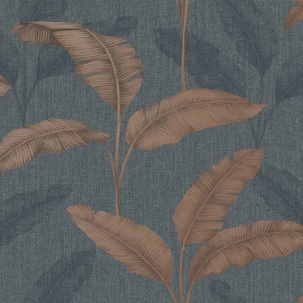Amara Palm Leaf Navy Wallpaper Sample 1