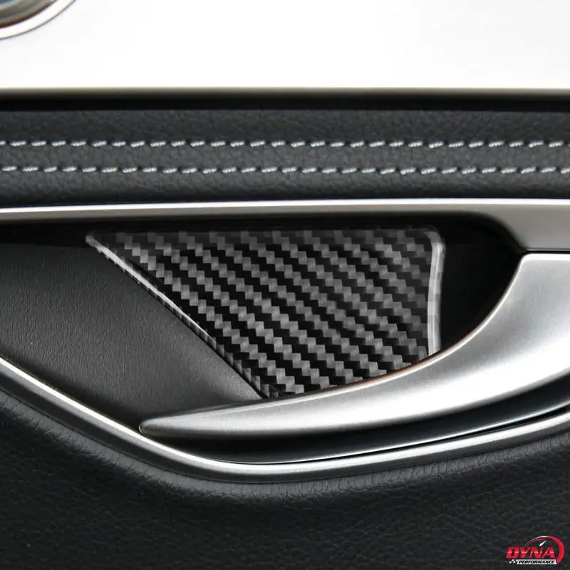 Dynacarbon™️ 4Pcs Carbon Fiber Interior Door Handle Trim Overlay For Mercedes Benz W205 C Class C180 C200 C300 Glc 2