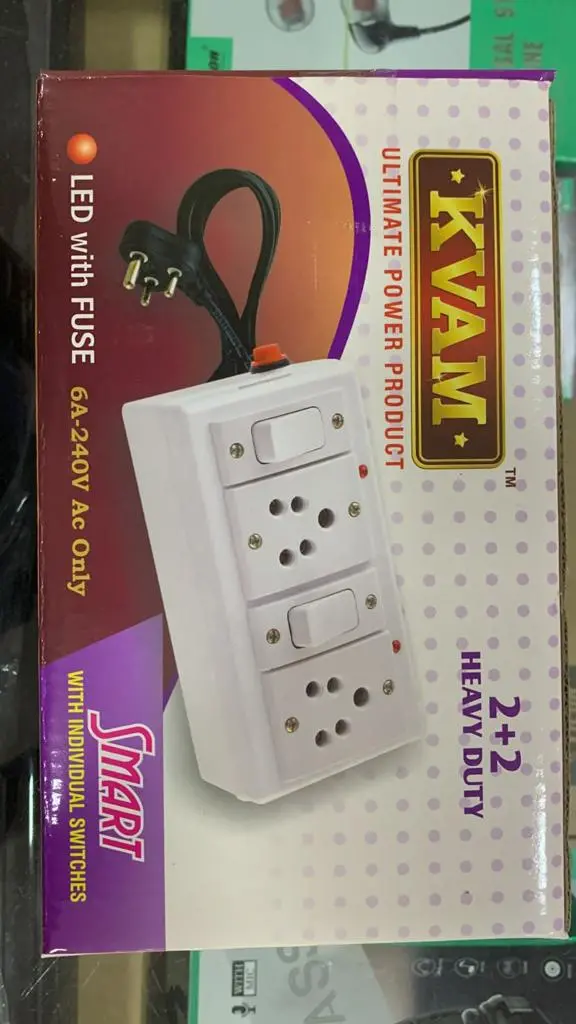 Kvam Gold 2+2 Heavy Duty Extension Cord/ Power Strip || 2 Individual Switches & Sockets || Compatible With All 2 Pin & 3 Pin Indian Plugs 1