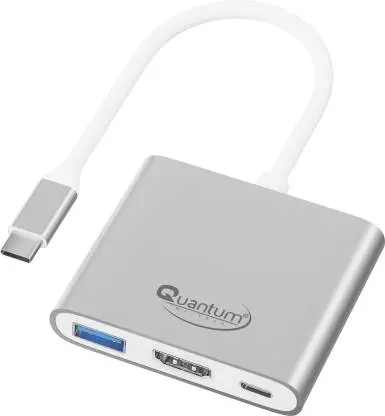 Quantum Qhm7622 3 In 1 Usb Type C To Hdmi 4K Adapter, Usb 3.0, Usb C, 60W Power Pass Through Usb Hub  (Silver) 1