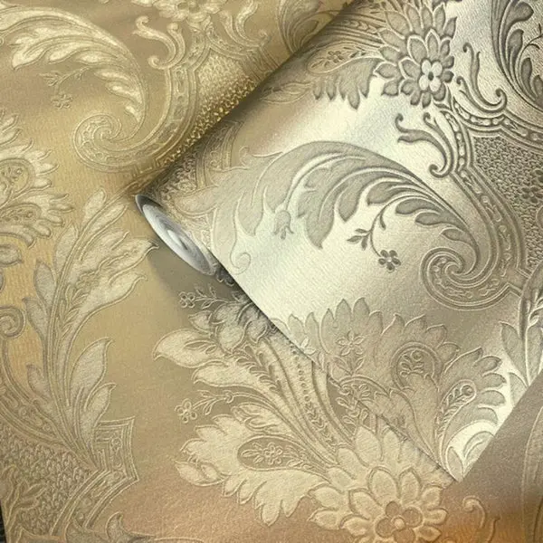 Amara Damask Printed Wallpaper Gold Sample 1