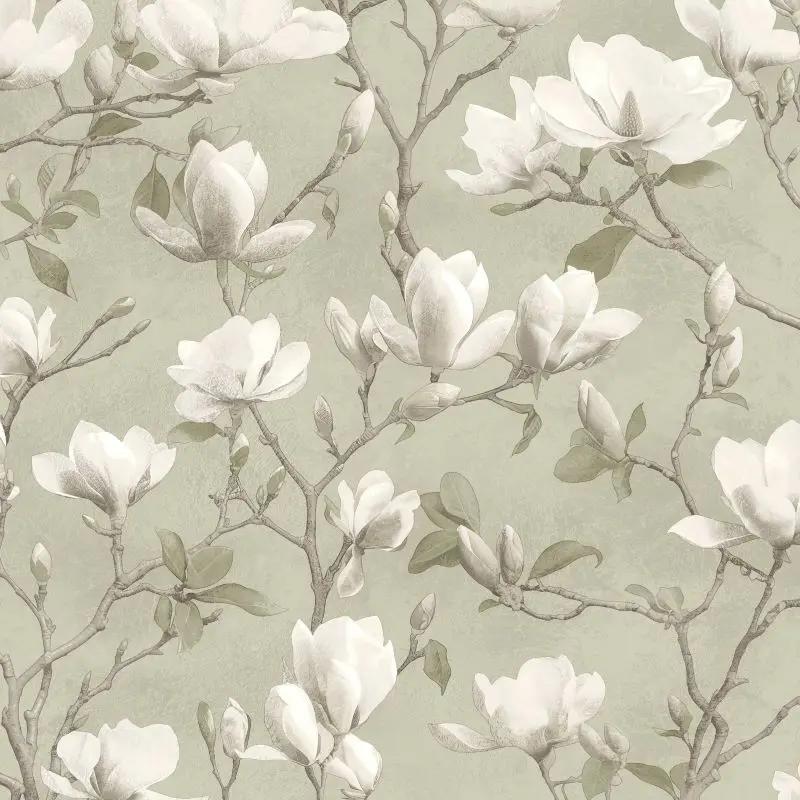 Magnolia Shimmer Wallpaper Sage Sample 1