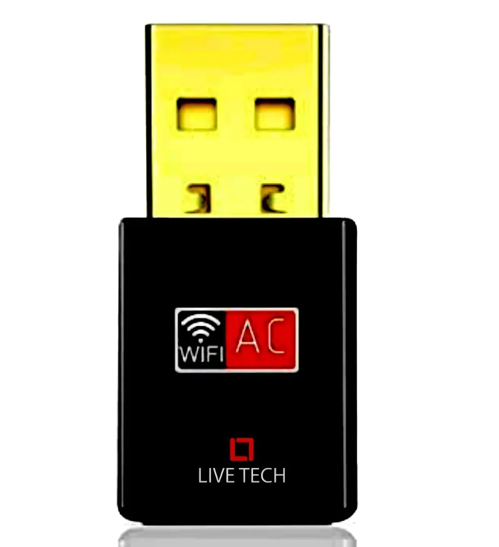 Live Tech Wd06-600 Usb Wireless Adapter Dongle Dual Band 600 (433+150) Mbps Wireless Speed With 802.11Ac Gold Plated Usb Real High Speed For Desktop, Black-Gloden 1