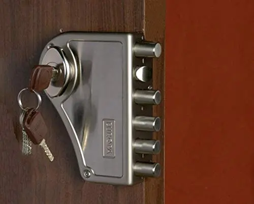 Europa H347-Sn/Ab High Security Main Door Lock. Hexabolt With 5 Dead Bolts & 1 Latch Bolt With Plate Handle 3 Tons Load (Ab/Sn). 1