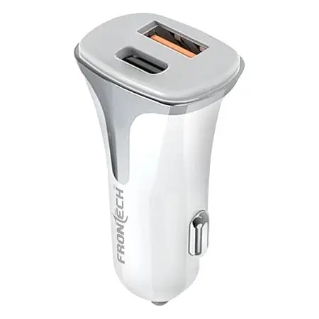 Frontech 38W Fast Car Charger Adapter With Dual Output. Quick Charge, Type C Pd 20W & Qualcomm 18W 1