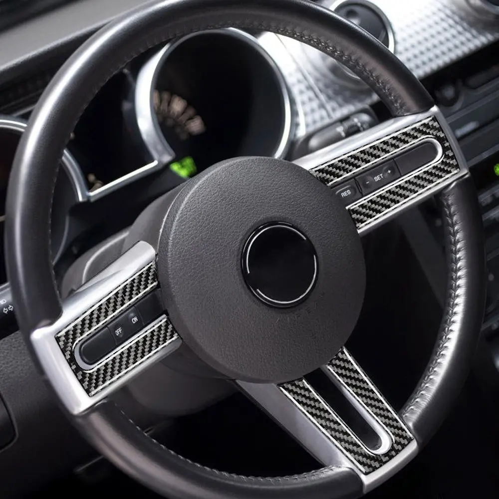 Dynacarbon™️ Carbon Fiber 3 Pcs Steering Wheel Trim For Ford Mustang 2005-2009 1
