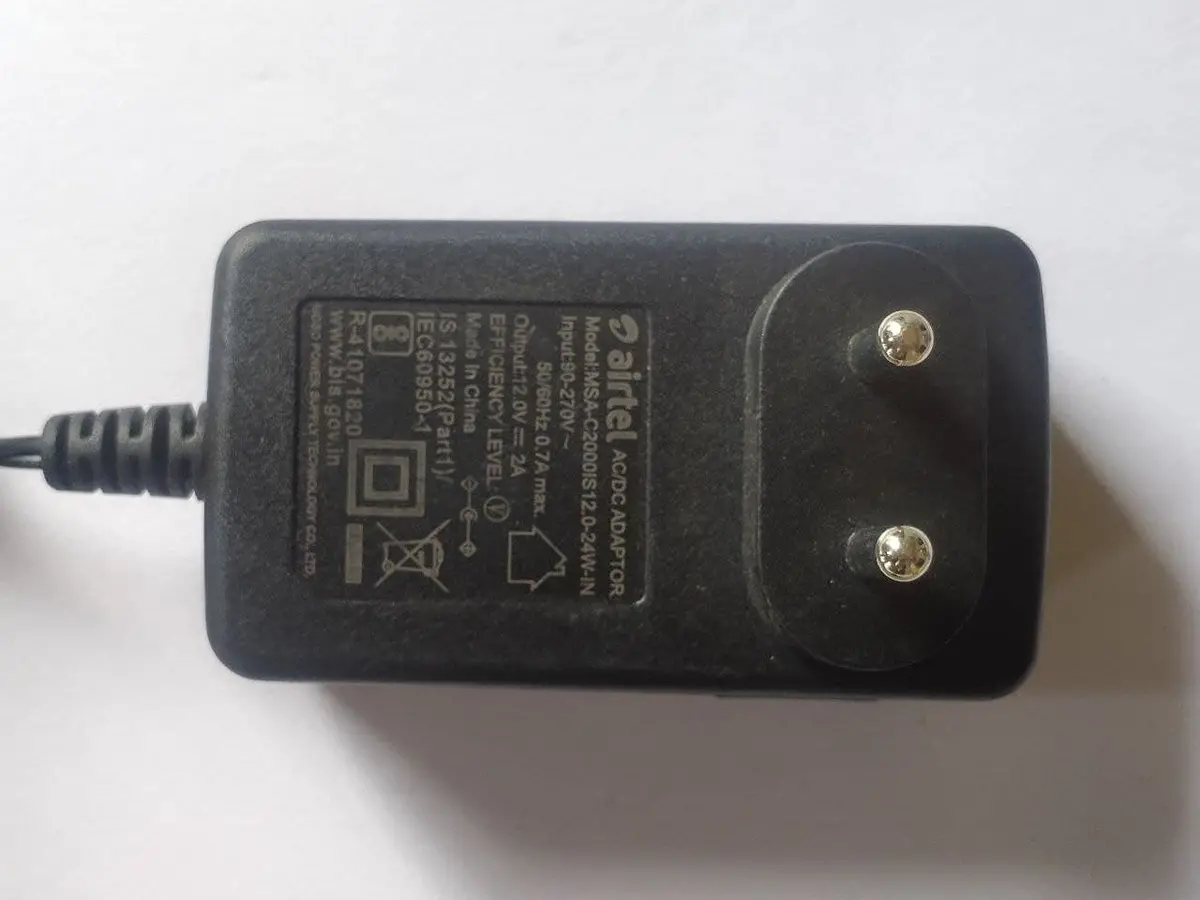 Dealsplant 12 Volt 2 Amp Adapter For Airtel Dth,Tatasky,Sundirect. All Type Free Dth Settop Box, Charging Adapter, Black 1