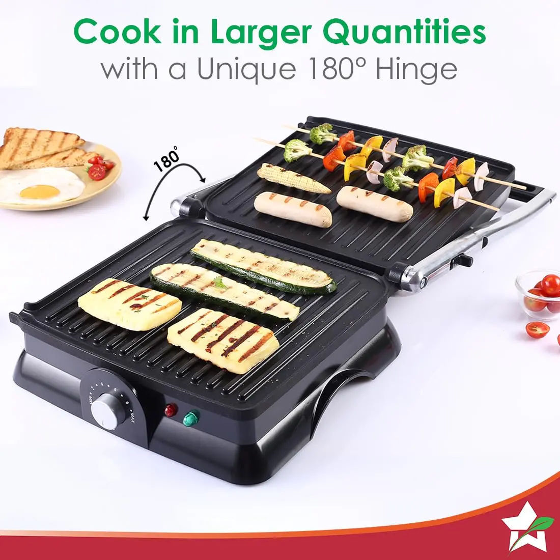 Wonderchef Sanjeev Kapoor Tandoor Family Size| Electric Contact Grill & Sandwich Maker| 3-In-1 Appliance|1600 Watt|180 Degree Grilling|Cool Touch Handle|Auto Shut Off|2 Year Warranty| Black & Silver 2