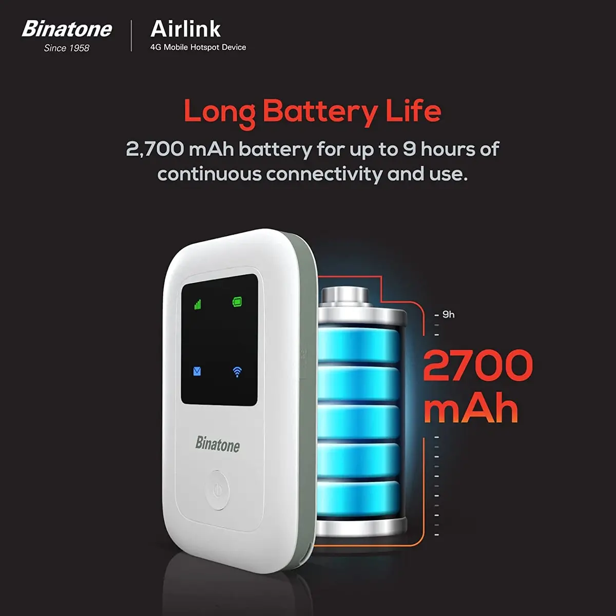Binatone Airlink 4G Mifi Device Bmf423-3G/4G Lte Advanced 150 Mbps Mobile Wi-Fi Hotspot Device, Single_Band 1
