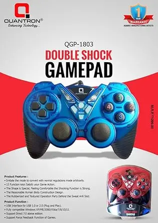 Quantron Qgp-1803 Wired Usb Double Shock Gamepad | Turbo & Auto Modes | Force Feedback | Compatible With Windows Xp/7/8/10/11 | Ergonomic Anti-Skid Design [Video Game] [Video Game] 1