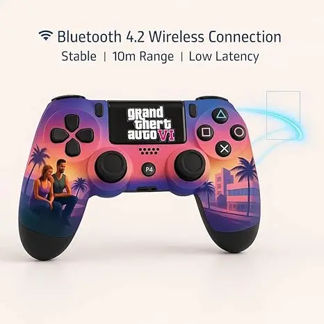 Themed Bluetooth Wireless P4 Gaming Controller For Ps4/Ps4 Pro/Ps4 Slim/Pc/Smartphone Dual Vibration, Turbo, Touchpad, Type-C Fast Charging, 10Hr Battery Compatible With Ps5- With Case 1