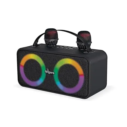 Fingers 2Mic-Karaoke Portable Speaker With 2 Wireless Mics (Rgb Lights, 6-Hour Playback, 24 W Intense Bass, Bluetooth® | Usb | Microsd | Fm Radio) – Rich Black 1
