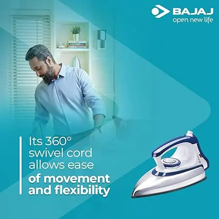 Bajaj Majesty Dx-7 1000W Non Stick Dry Iron White And Blue 1