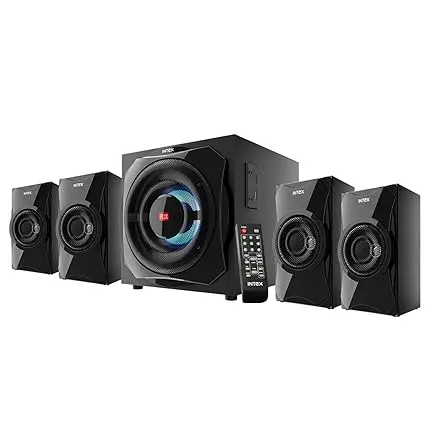 Intex Bomb Tufb 4.1 Channel 122 W Sound Output Bluetooth Speaker With Multiple Input, Output, Recording Feature, Power Indicator Led Display, Inbuilt Digital Fm Playability, Decoration Dancing Light, Main Unit/Satellite- Wooden Body (Black) 1