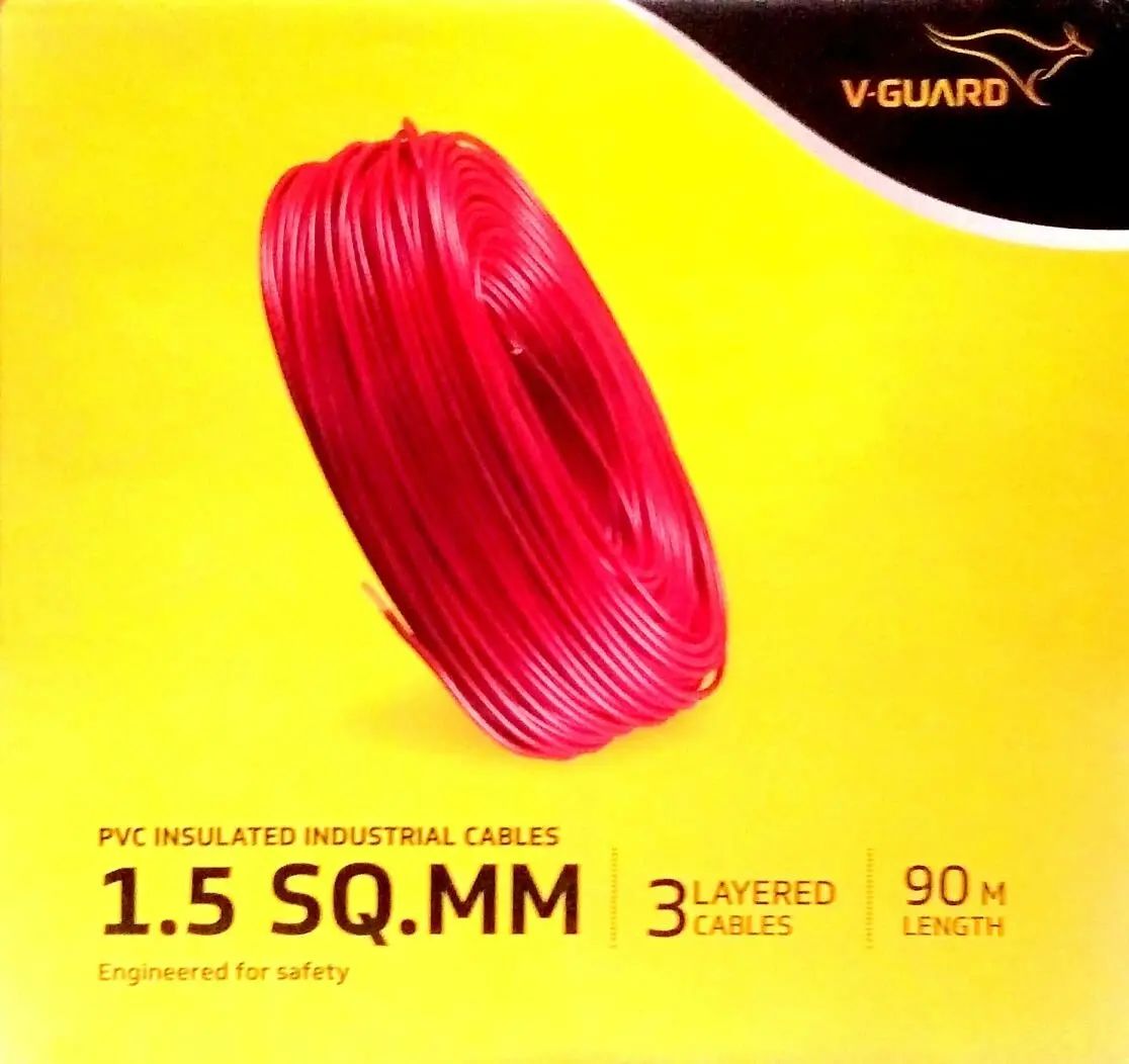 V-Guard Pvc 1.5 Sq Mm House Wire (90 M, Red) 1