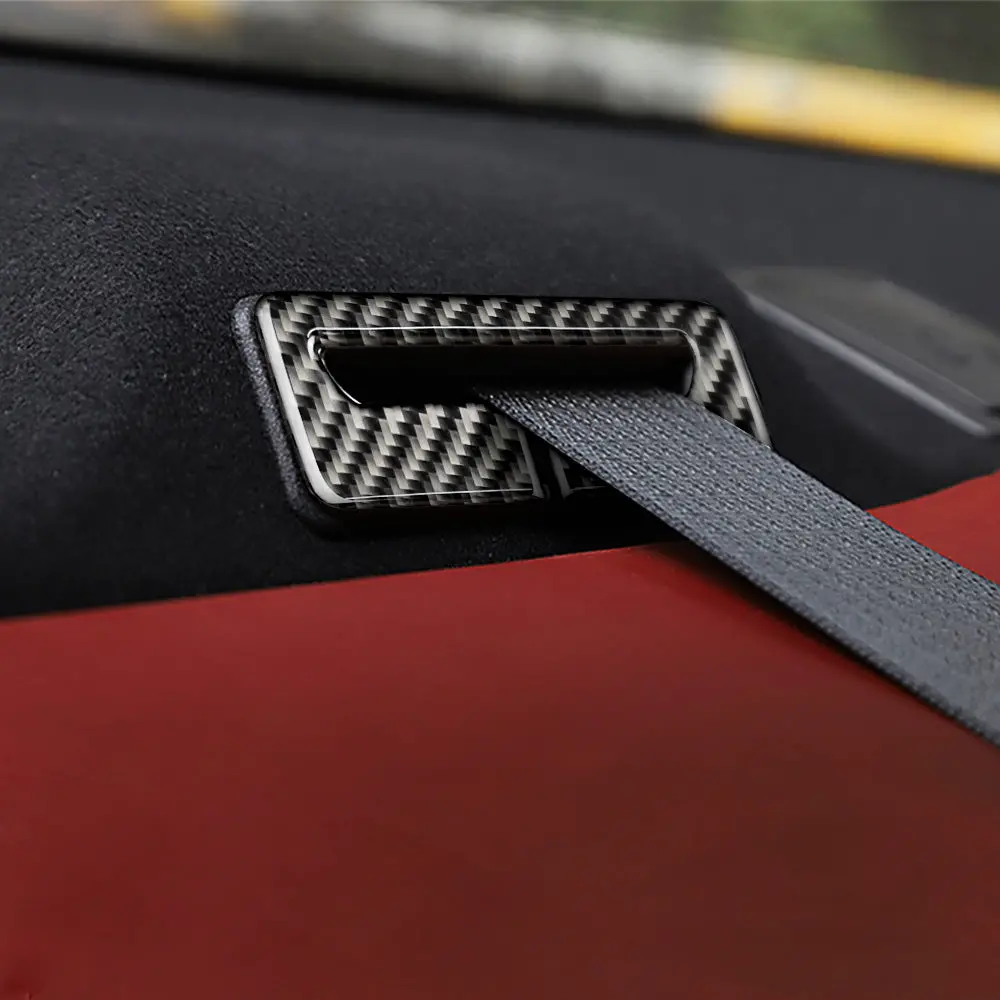 Dynacarbon™️ 3Pcs Carbon Fiber Seat Belt Frame Panel Overlay For Dodge Challenger 2015-2023 1