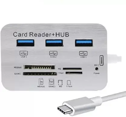 Meshiv 7 In 1 Usb 3.0 3.1 | 3 Ports Usb Hub Combo Card Reader  (Silver) 1