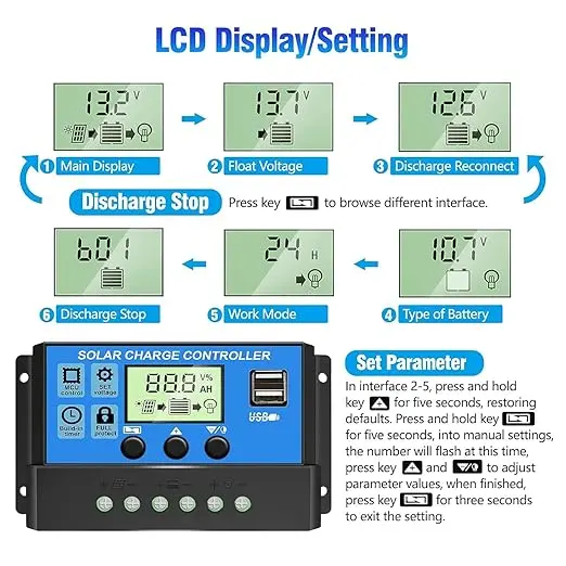 Dealsplant 12V/24V Solar Charge Controller With Digital Display 1