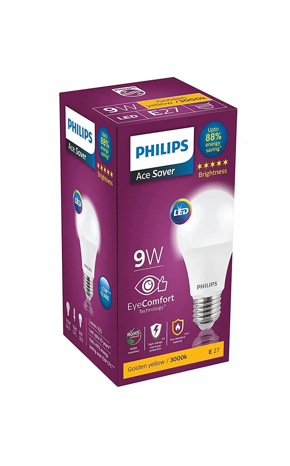 Philips 9-Watts E27 Led Warm White Led Bulb, Pack Of 1, (Ace Saver) 1