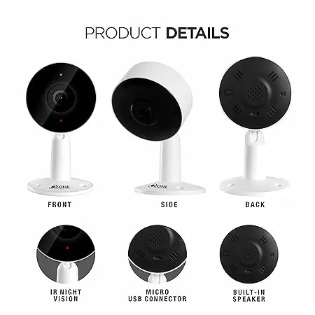 Ozone 2Mp Smart Wifi Cctv Camera 360° & Full Hd Home Security Color Vision Day-Night 2 Way Audio Talk Motion Detection Sd Card Support Up To 128Gb Smartphone Access With Alexa & Google Nest 1