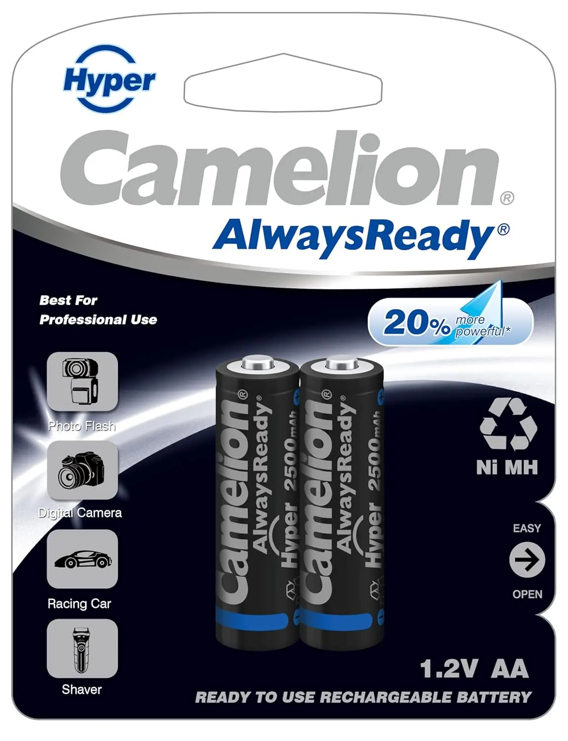 Camelion Hyper Always Ready Rechargeable Nh-Aa 2500Mah Super Heavy-Duty Batteries (Pack Of 2 Batteries) 1