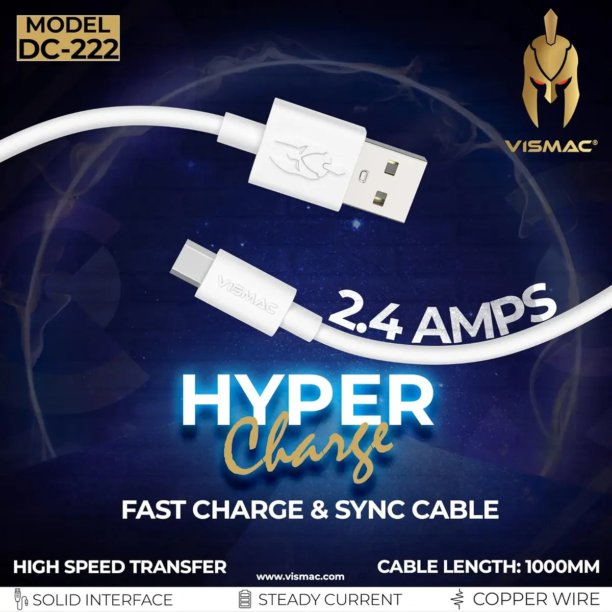 Vismac Hyper Charge Fast Power Cable With 2.4A Fast Charge And Overload Protection 1