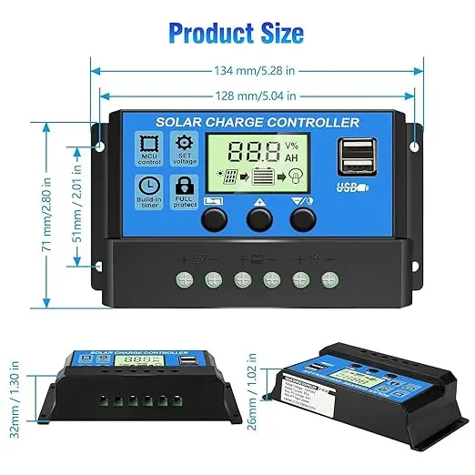 Dealsplant 12V/24V Solar Charge Controller With Digital Display 3