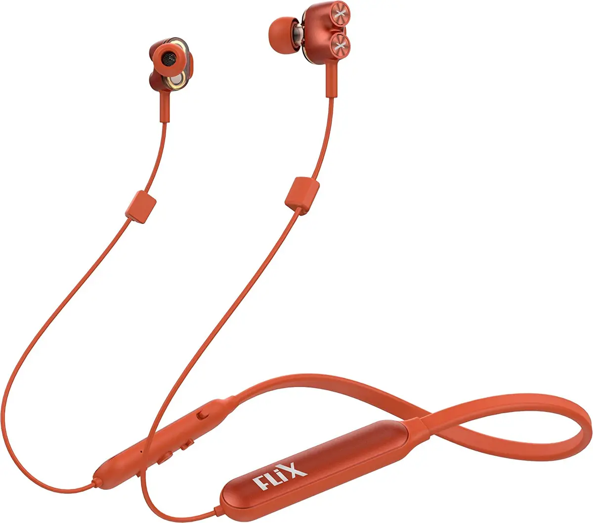 Flix (Beetel Blaze 210 Wireless Bluetooth V5.0 In Ear Neckband Earphones With With Mic,Upto 13H Playtime,Magnetic Clips,Awarded Unique Design,24Mm Gaming Grade Dual Dynamic Drivers (Red)(Xnb-N106) 1