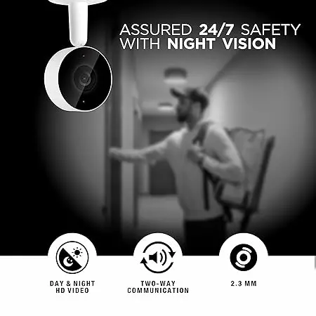 Ozone 2Mp Smart Wifi Cctv Camera 360° & Full Hd Home Security Color Vision Day-Night 2 Way Audio Talk Motion Detection Sd Card Support Up To 128Gb Smartphone Access With Alexa & Google Nest 2