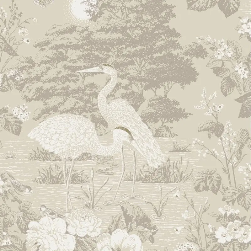 Izumi Oriental Crane Cream Wallpaper Sample 1