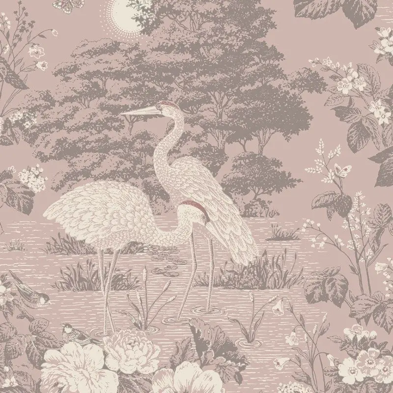 Izumi Oriental Crane Pink Wallpaper Sample 1